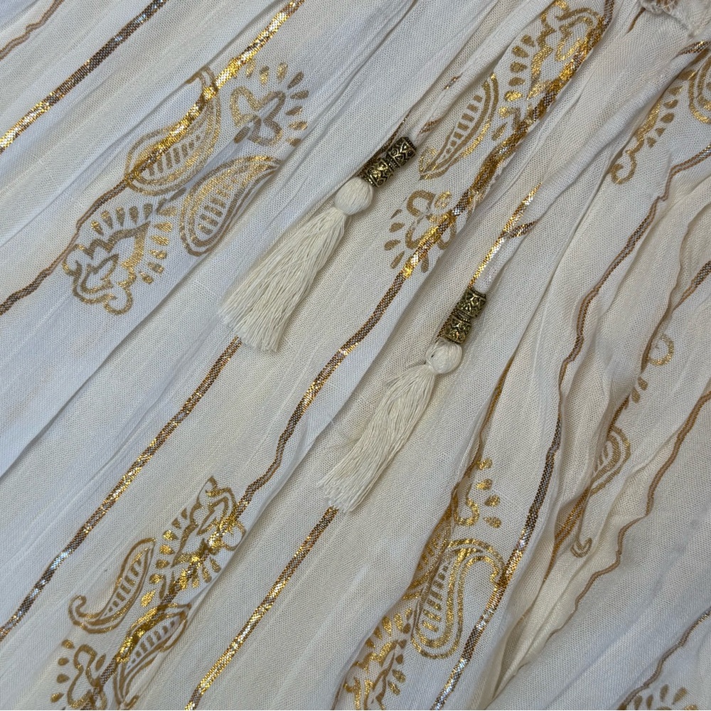 Anthropologie Me 2 Magic Cream and Gold Bohemian Dress Womens Size L NWT - Picture 5 of 12